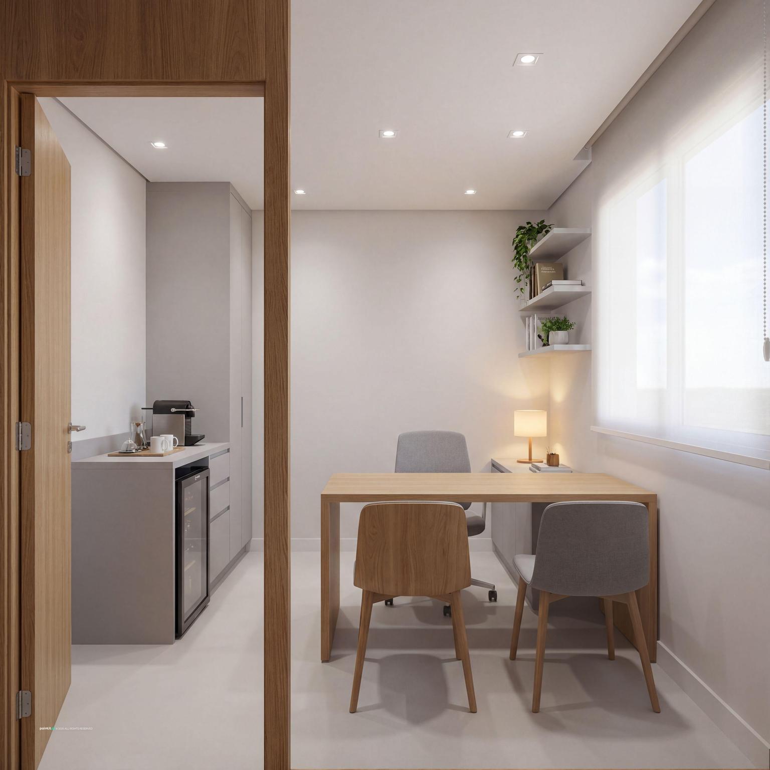 Small office with compact furniture and organized storage