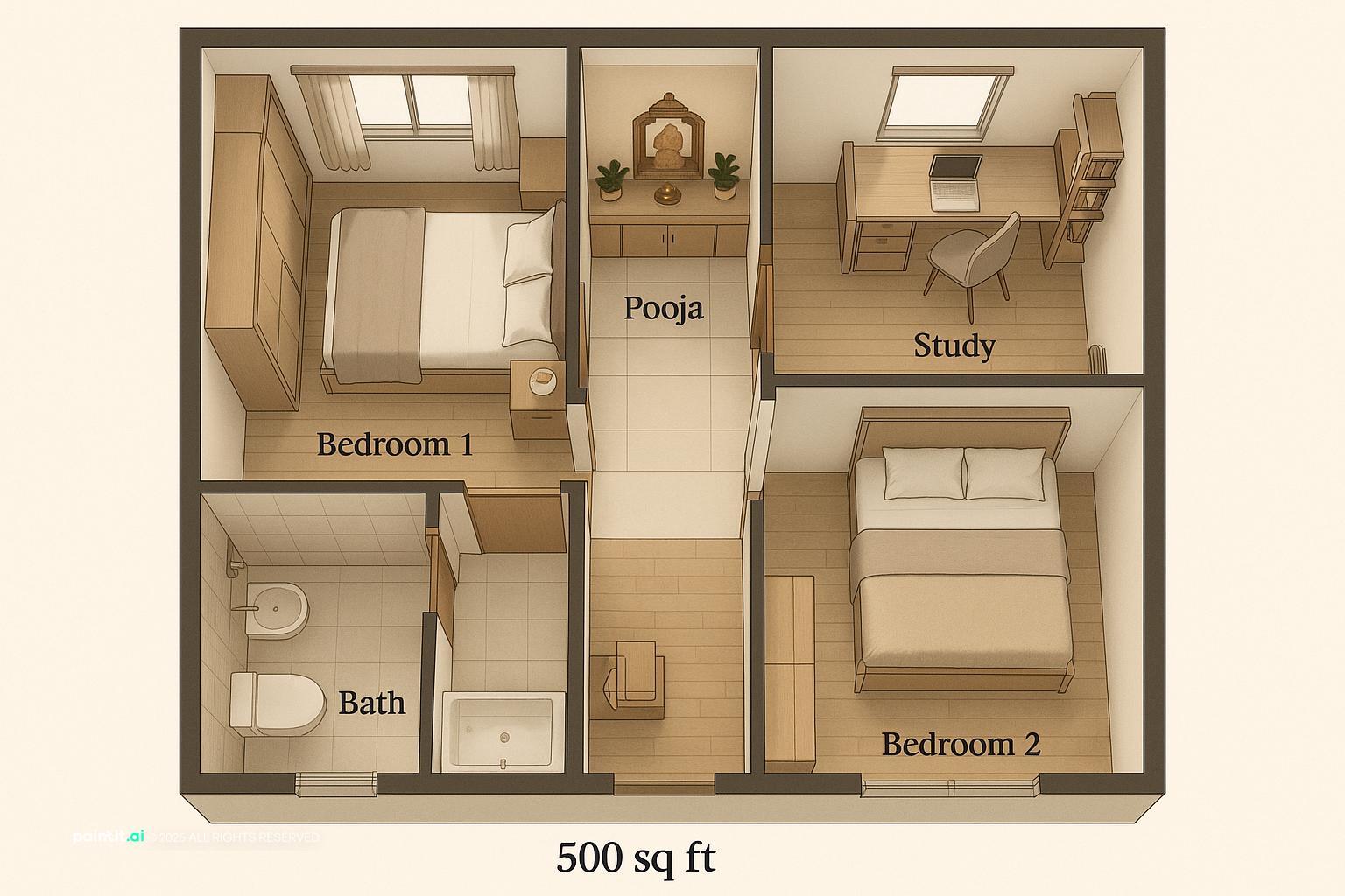 Pooja Room with lush indoor plants, layered decor and balanced layout