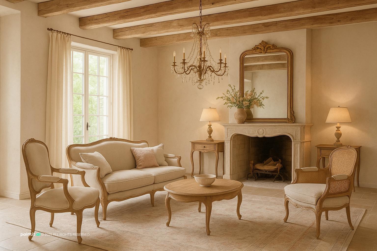 Rustic Vintage Living Room Design with soft light and a calm living room atmosphere.