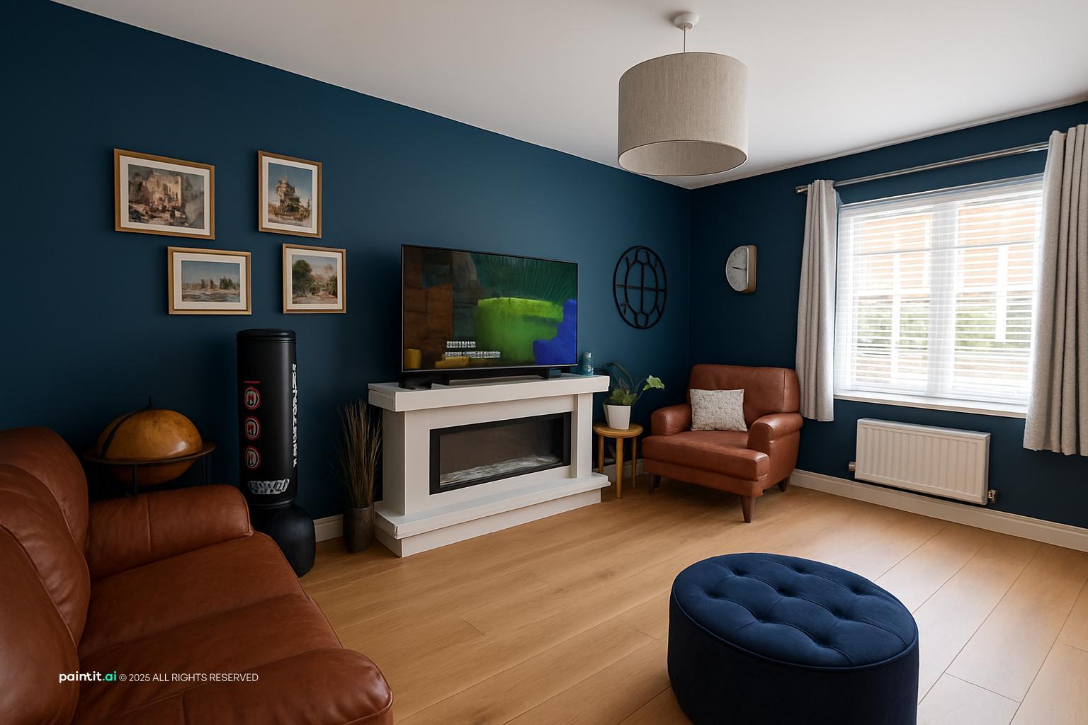 Navy Blue and Burnt Orange Living Room - Design Ideas | Paintit.ai - 13