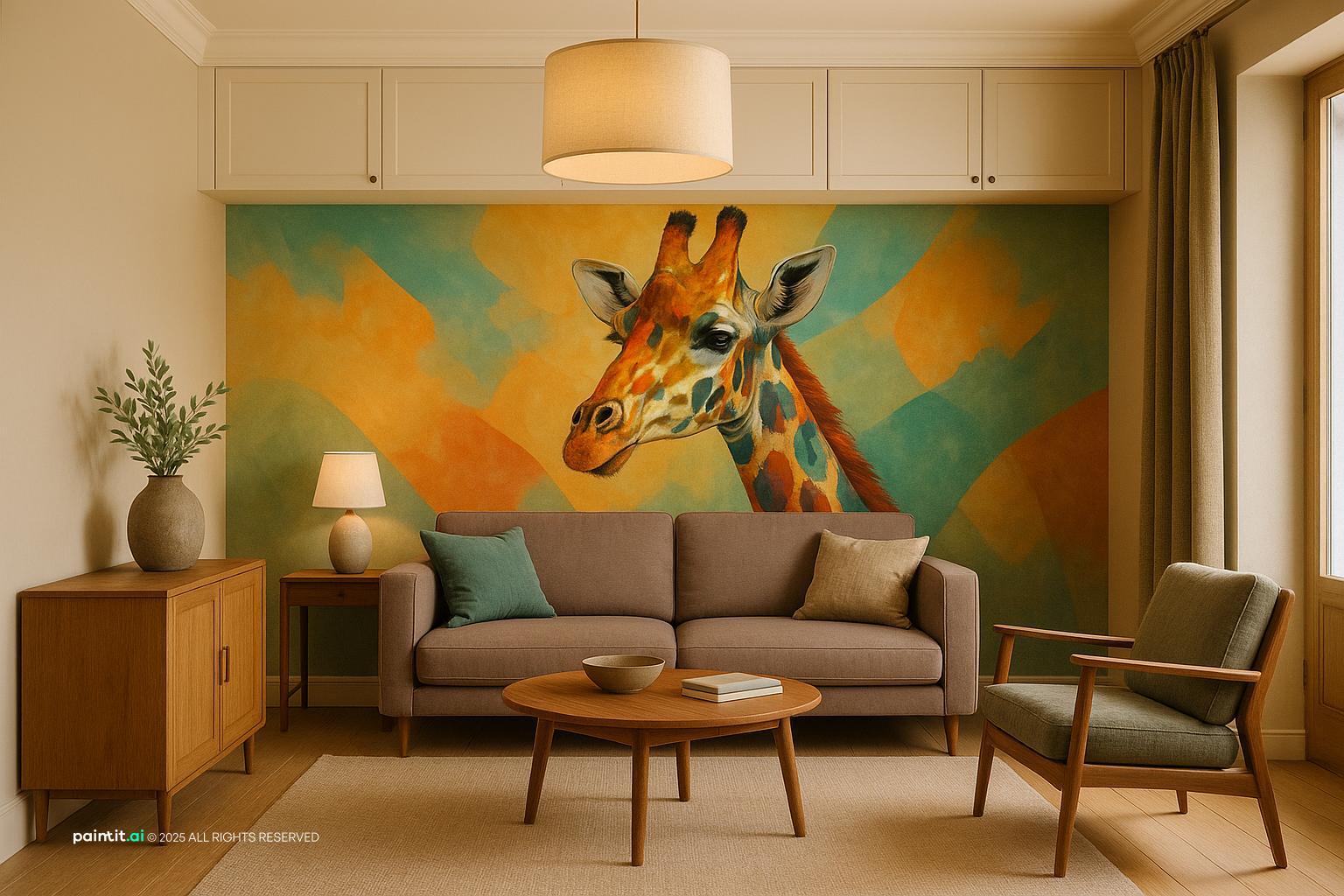 Vibrant Giraffe Mural Room for Pacific Northwest Interior Design Style