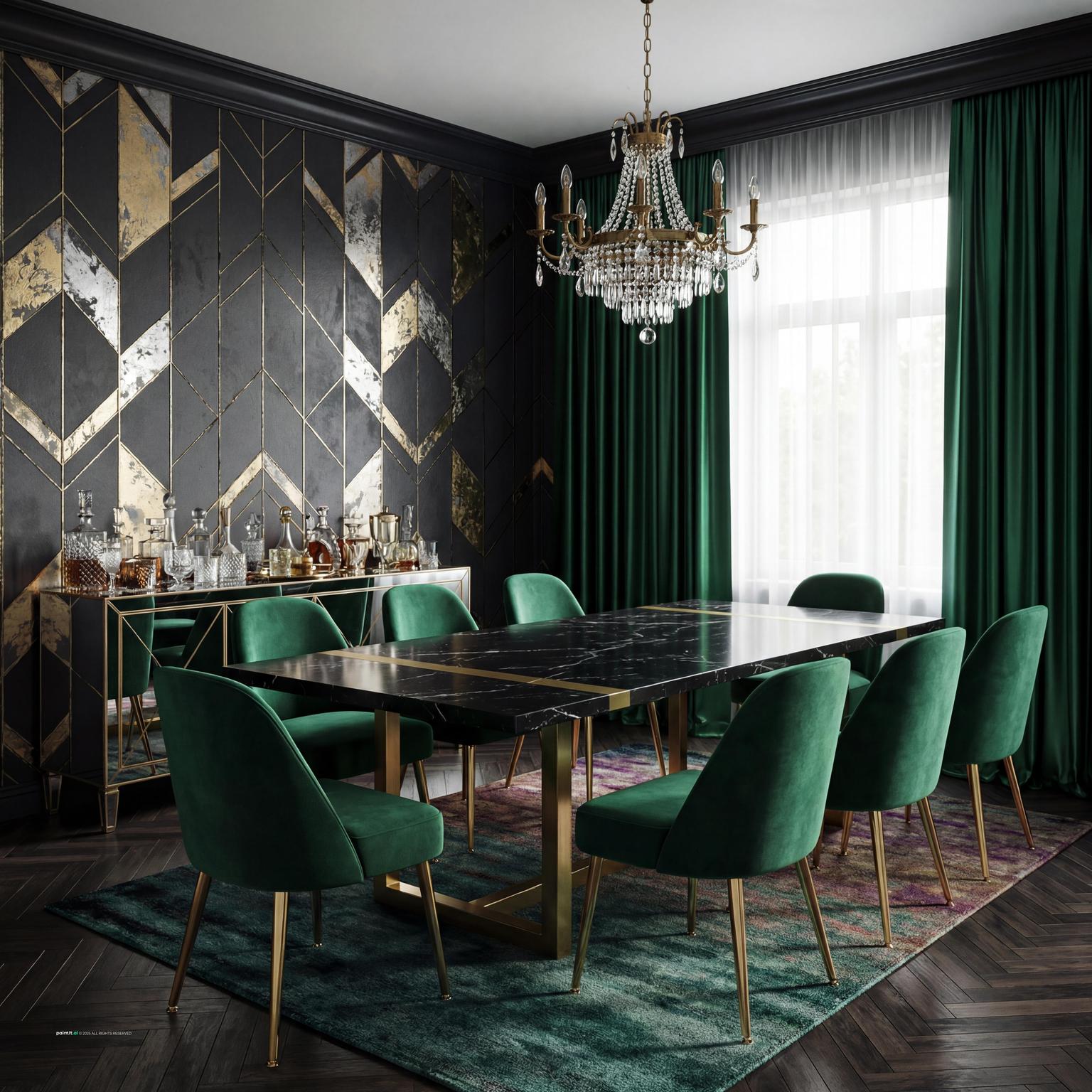 Stunning Art Deco Dining Room with Brass Details for 1920 Interior Design Style