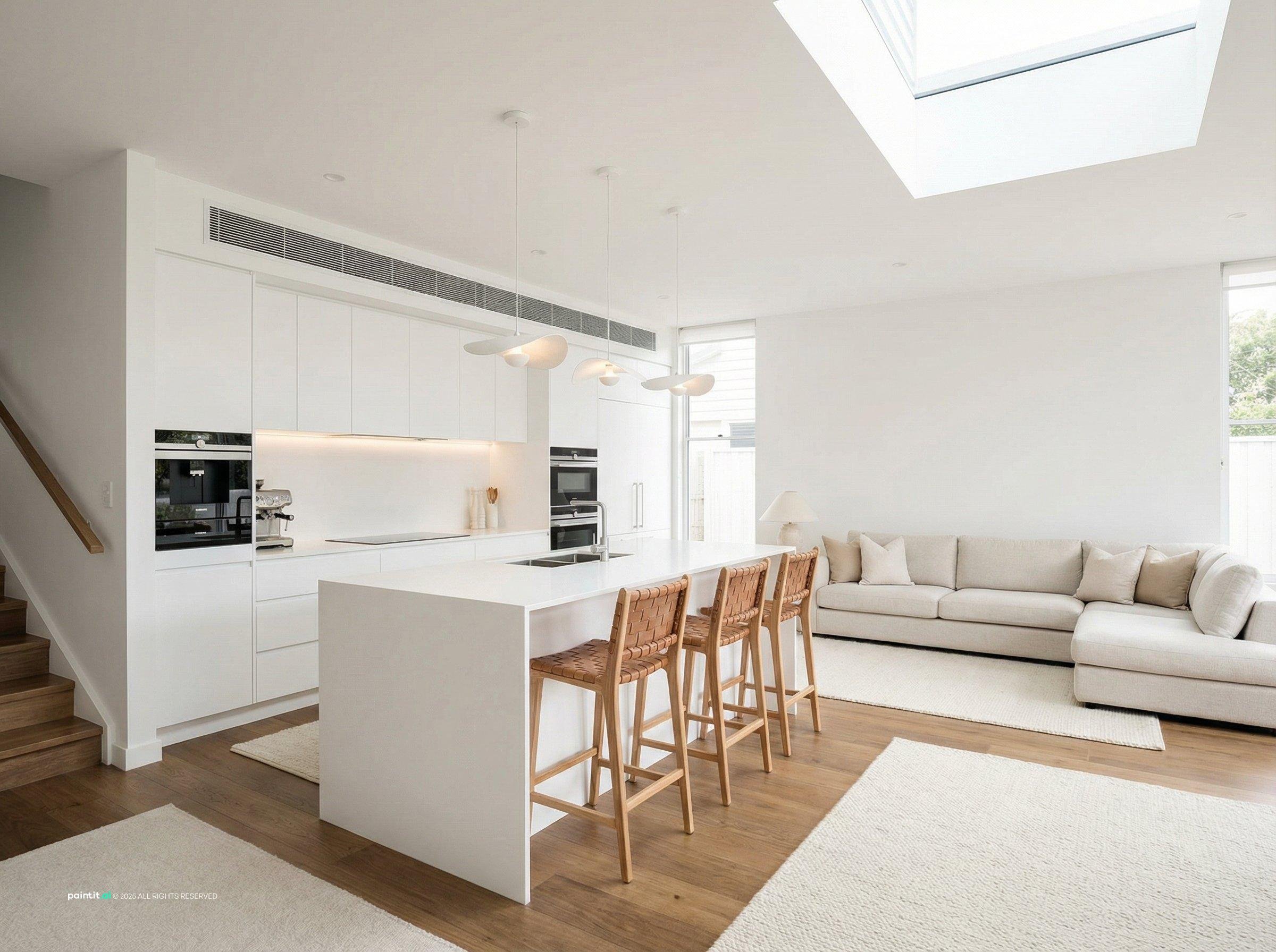 White Kitchen and Living Room: Elegant Interiors | Paintit.ai - 4