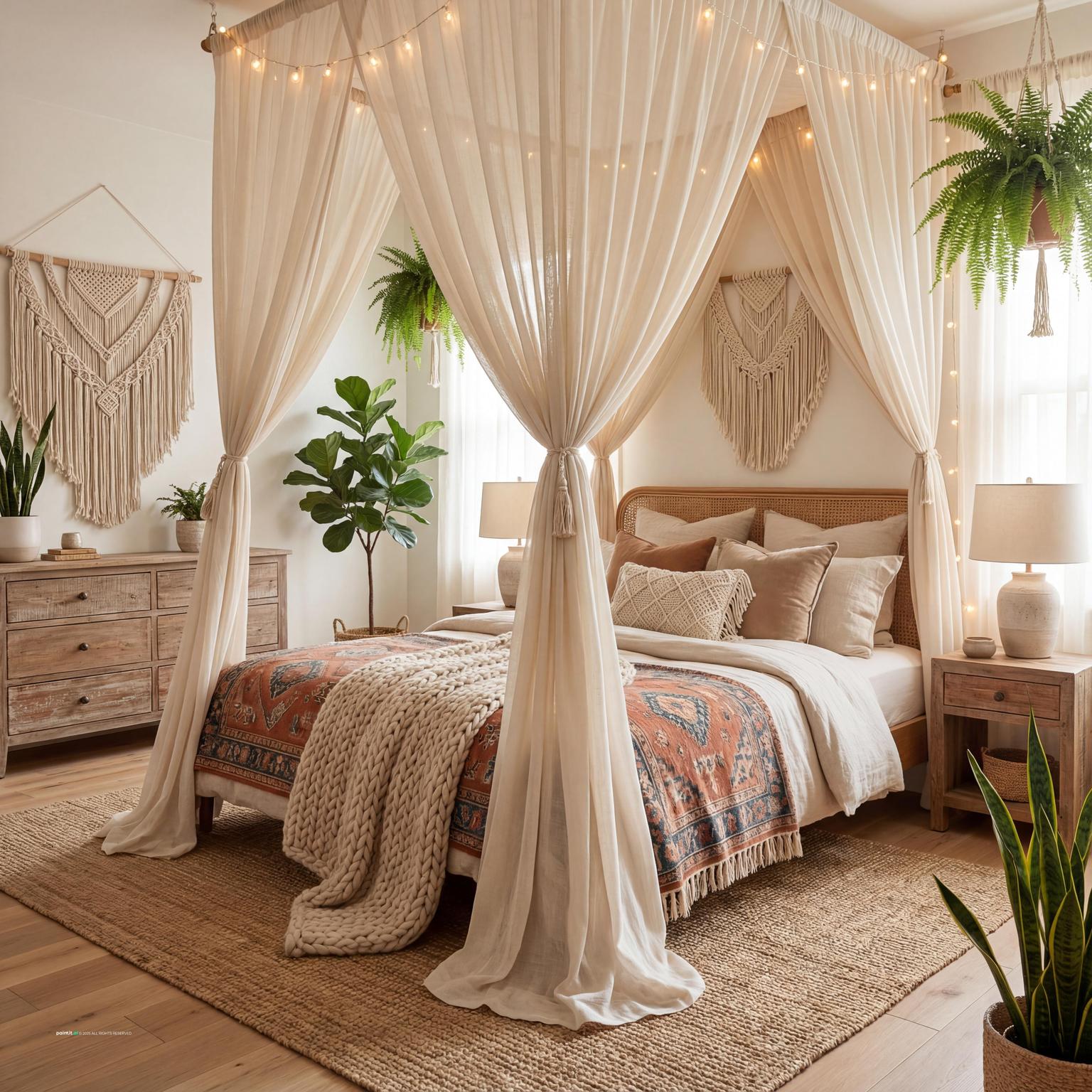 Serene Boho-Chic Bedroom for Bohemian Style Interior Design Characteristics
