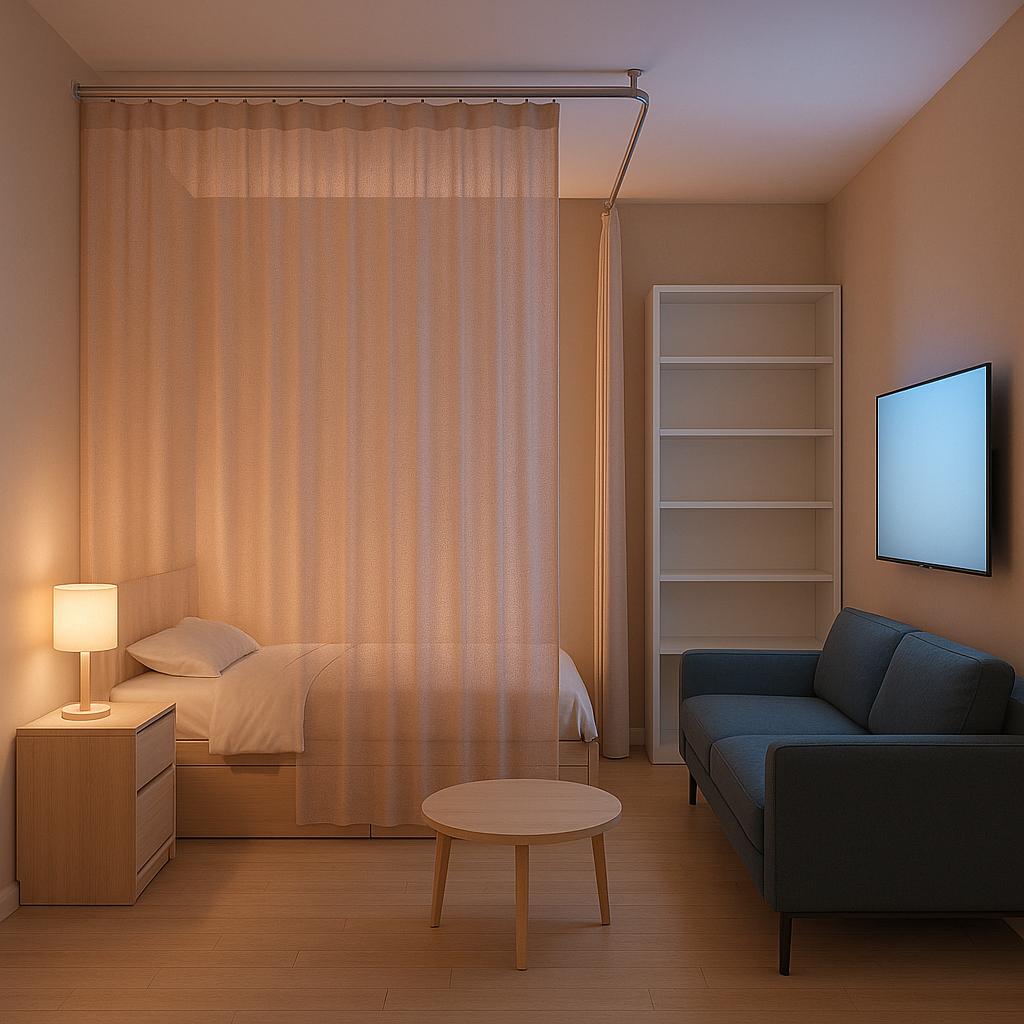 Modern Semi-Private Bedroom & Living Room Design log cabin living room