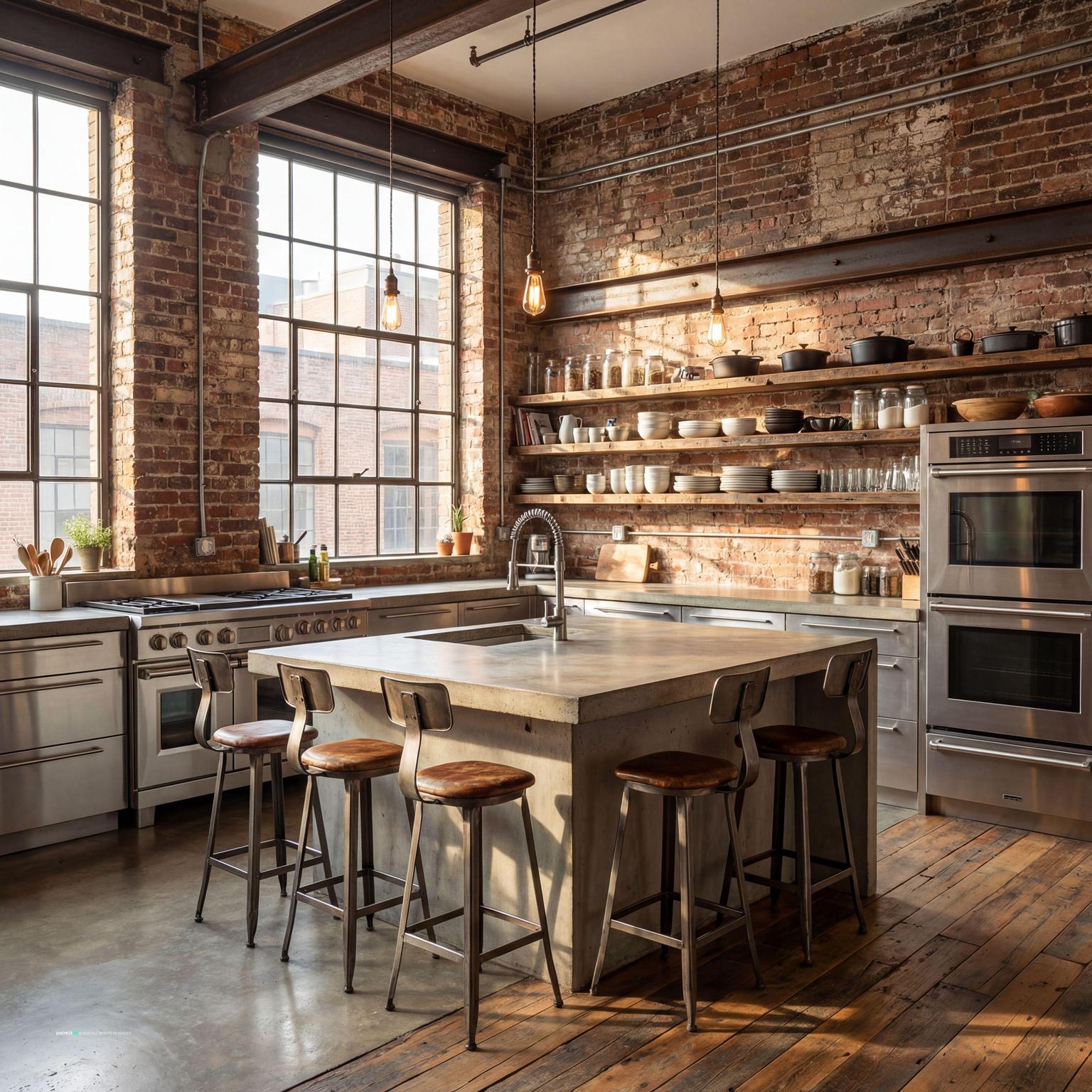 Stylish Industrial Loft Kitchen with Metal Detail for Loft Style Interior Design