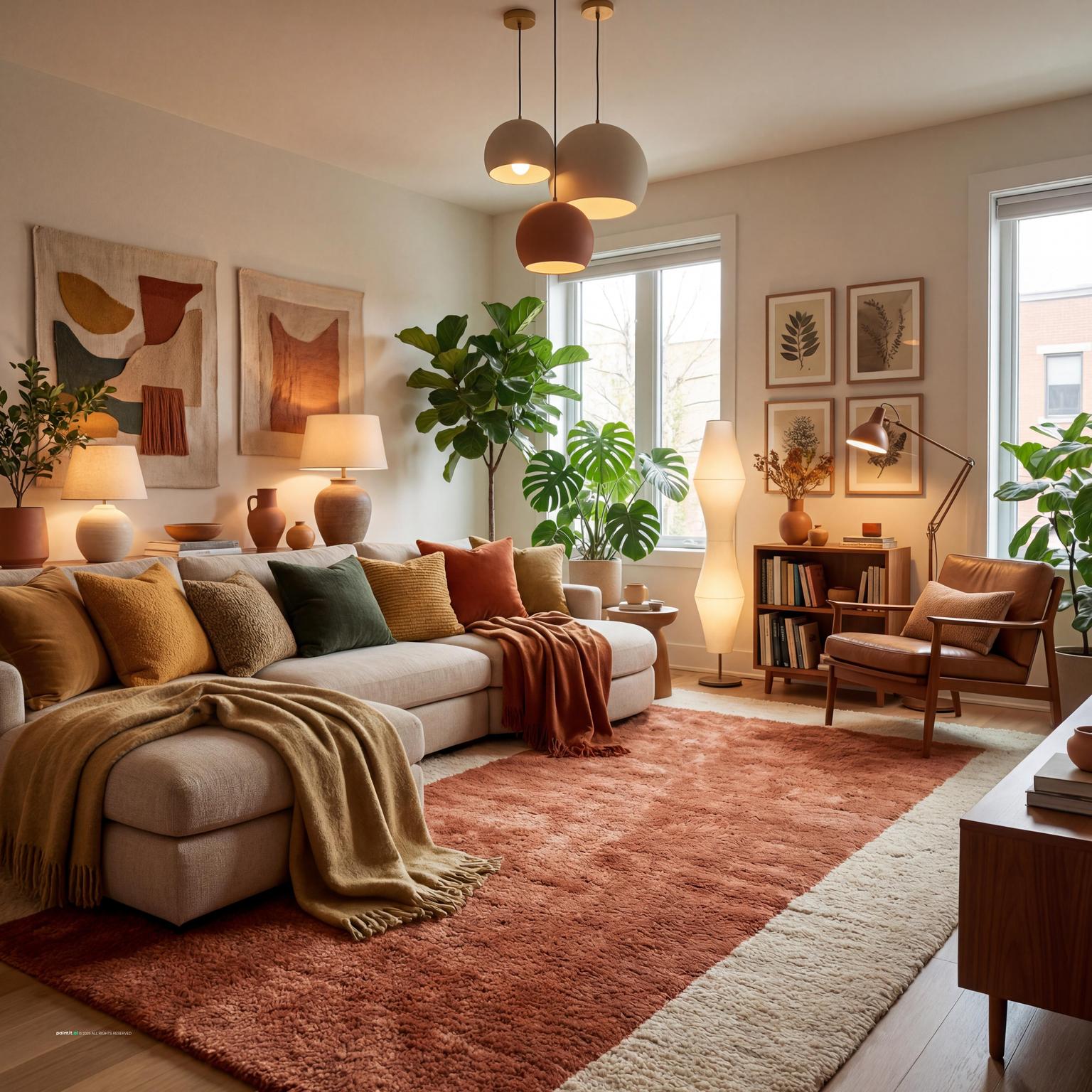 Cozy modern living room design ideas, creating an inviting atmosphere that blends seamlessly with contemporary kitchen spaces.