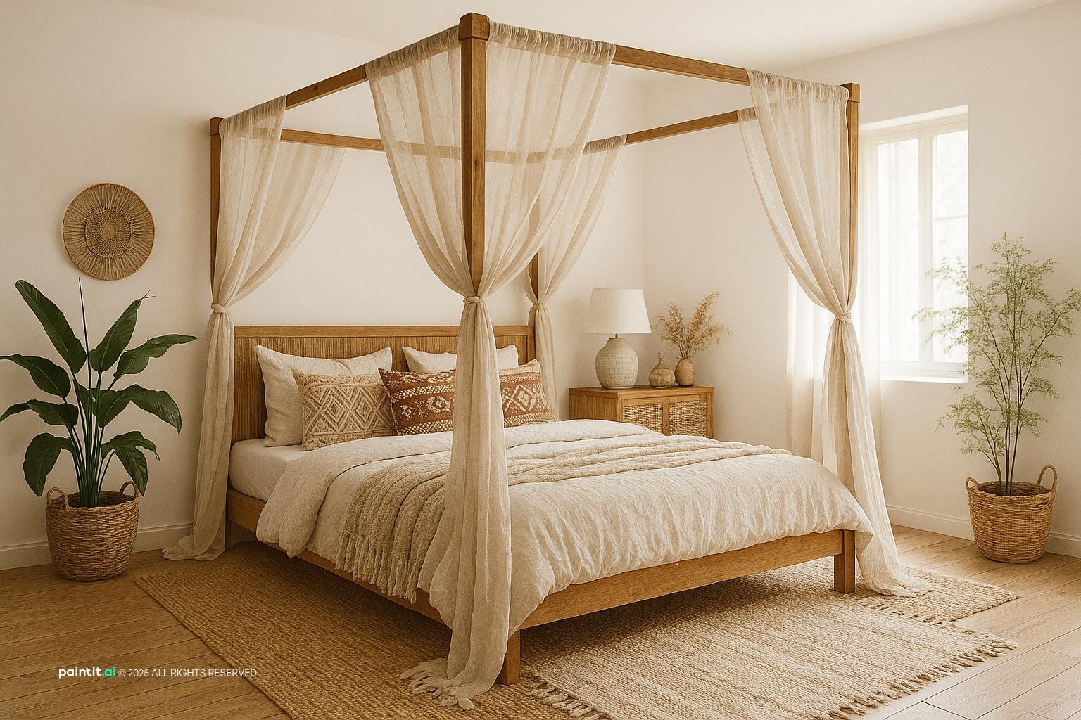 Boho-Chic Bedroom with Plants for Bohemian Style Interior Design Characteristics