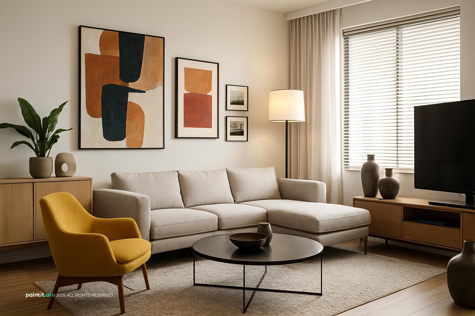 Yellow and Beige Living Room - Design Inspiration | Paintit.ai - 34