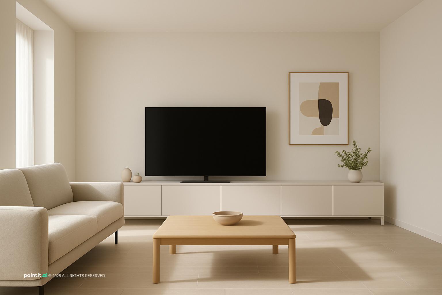 Modern Minimalist Living Room Design with Tv Wall Focus showing TV wall focus, clear furniture layout, space-saving storage for Small Living Room Layout...