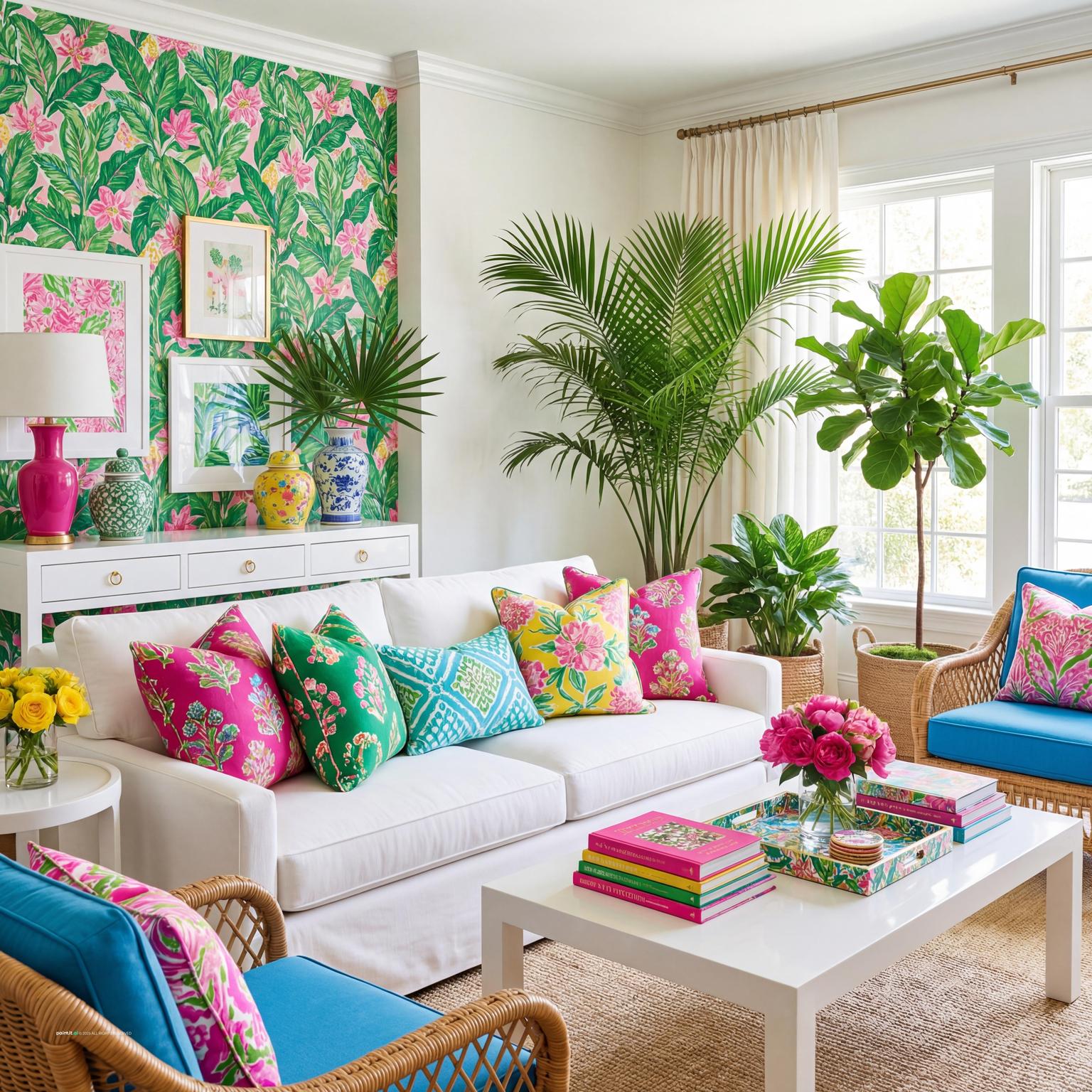 Vibrant Lilly Pulitzer Inspired Living Room 1930s living room
