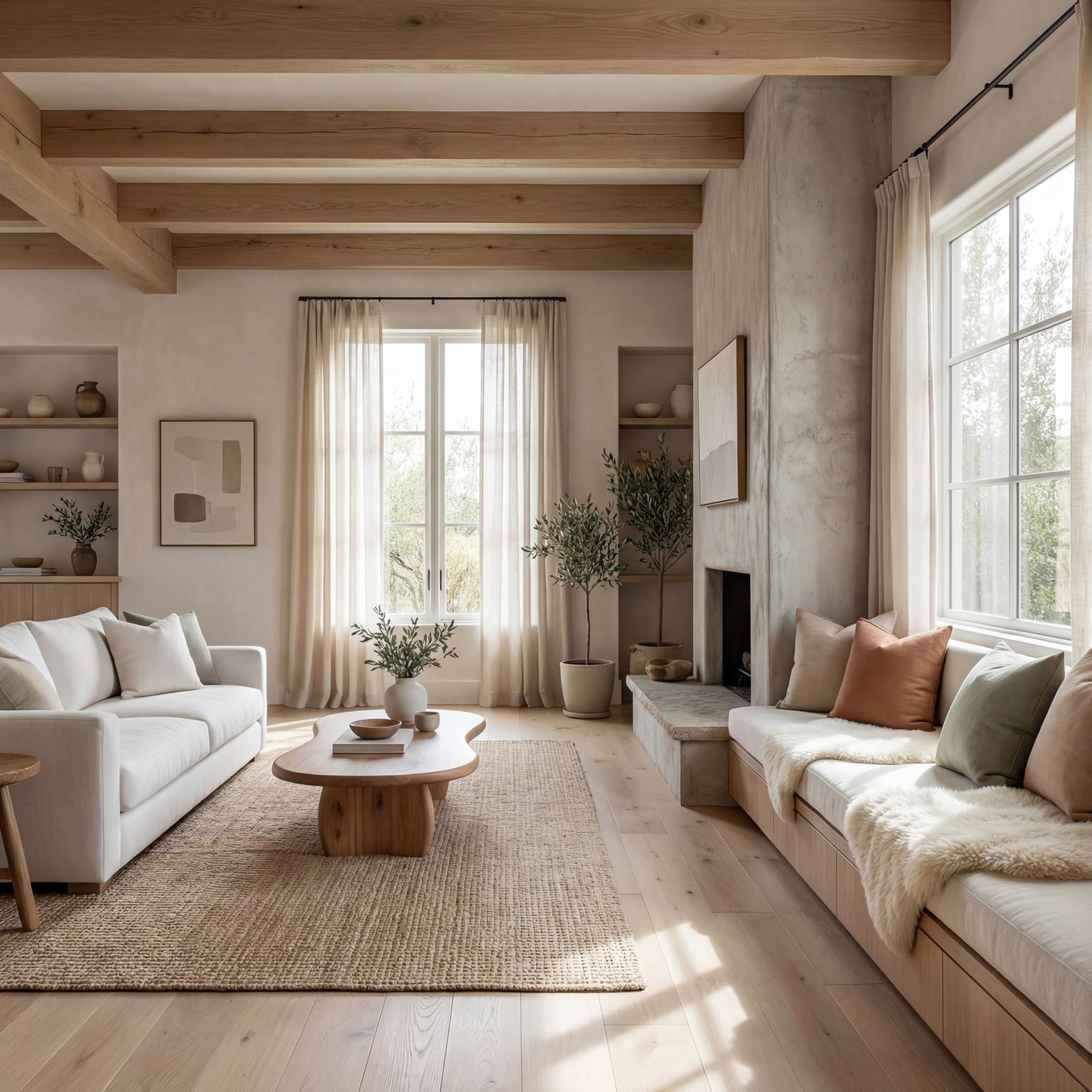 Serene organic style dark cottagecore living room featuring natural wood, deep forest green textiles, dried florals, and soft, moody lighting for a tranquil...