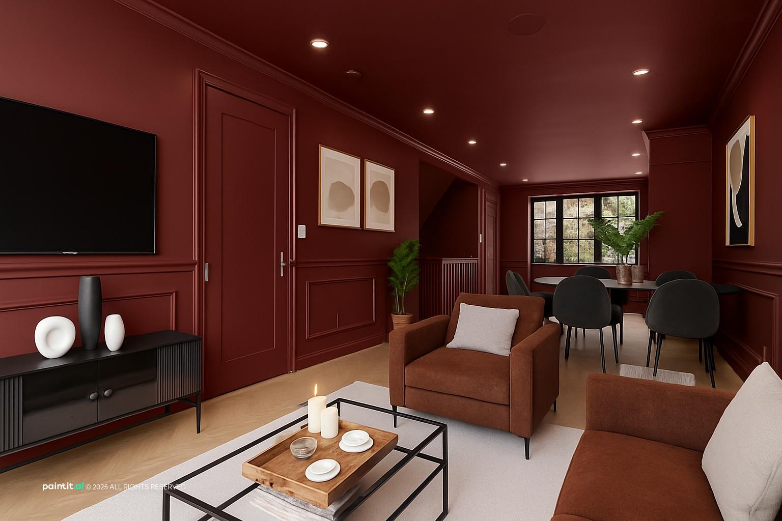 Wine Red Living Room: Elegant Decor Ideas | Paintit.ai - 5