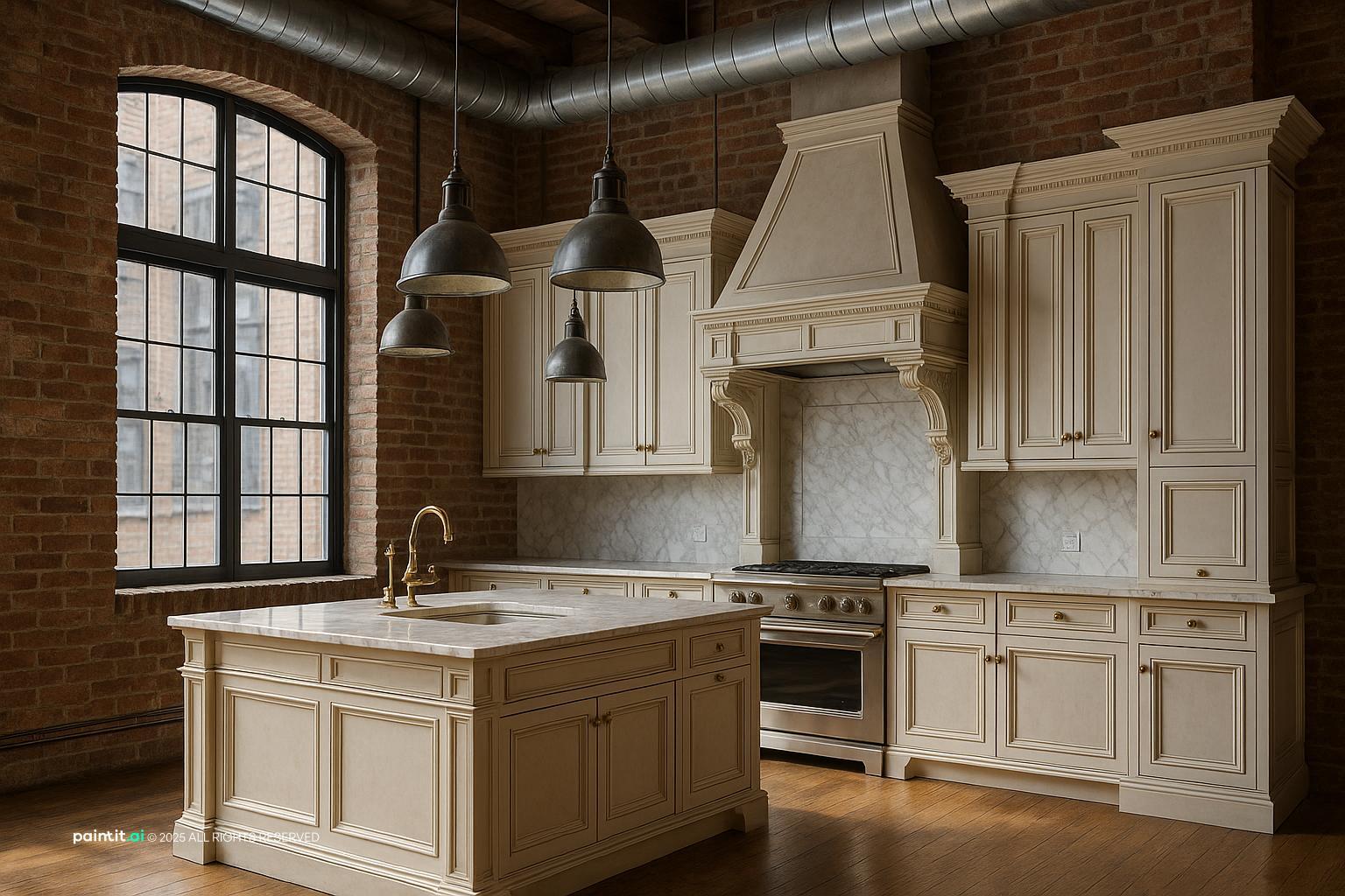 Neoclassic Kitchen in Industrial Loft Design for New York Loft Style Interior Design