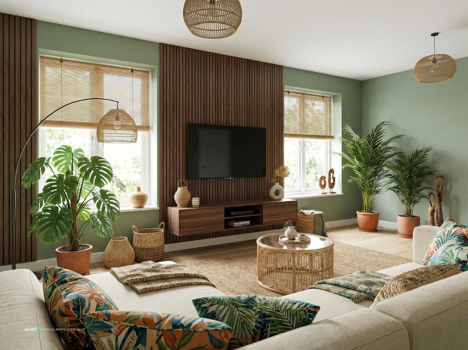 Woven Wood Shades Living Room - Design Ideas & Inspiration | Paintit.ai - 32