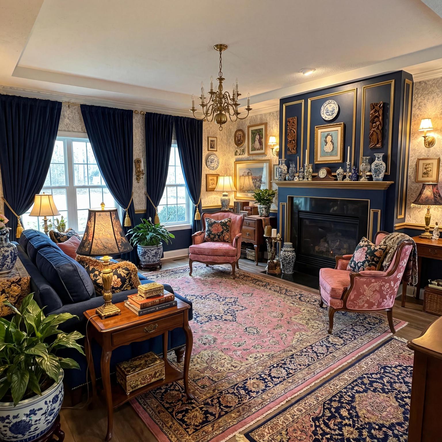 Navy Blue and Burnt Orange Living Room - Design Ideas | Paintit.ai - 19