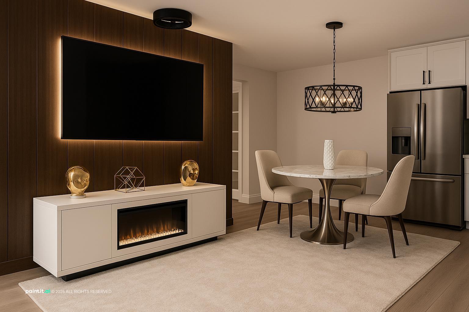 Luxury modern living and dining area with refined Italian-style finishes