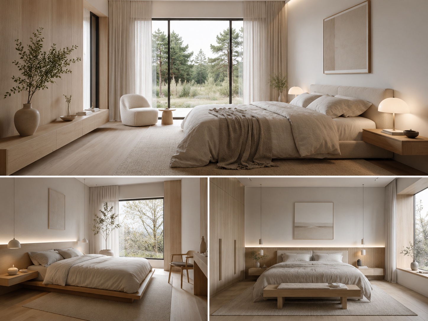 Educational visual showing the main factors that make AI interiors feel realistic: materials, lighting, scale, constraints, and reduced noise