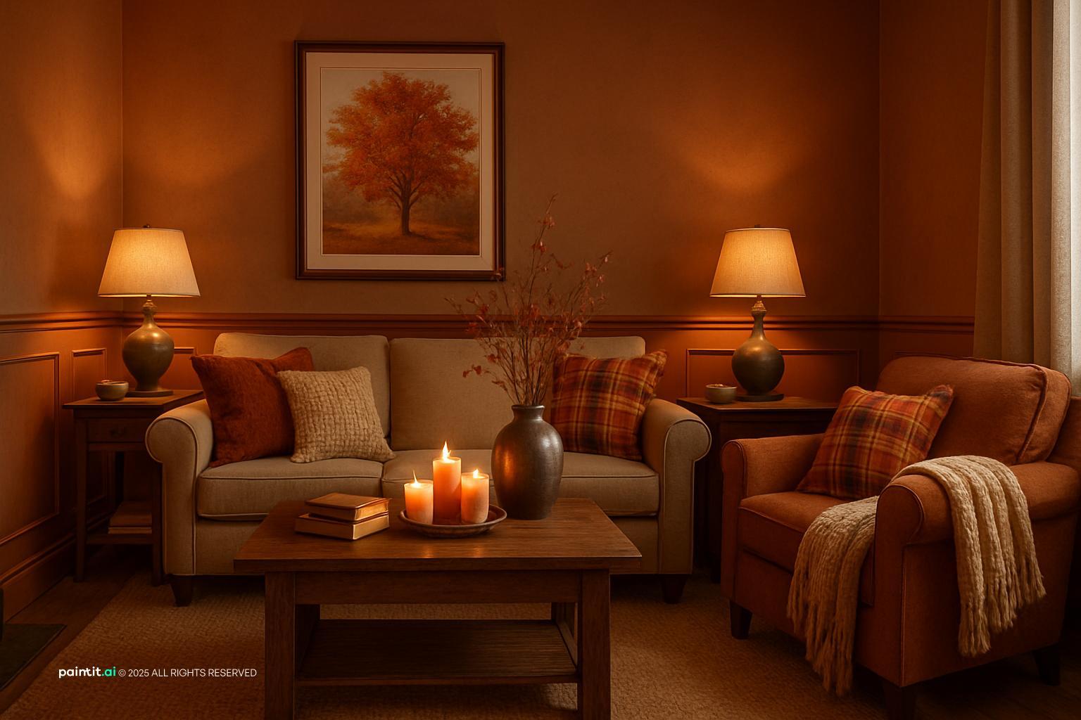 Rustic Burnt Orange Living Room: Design Inspiration | Paintit.ai - 2