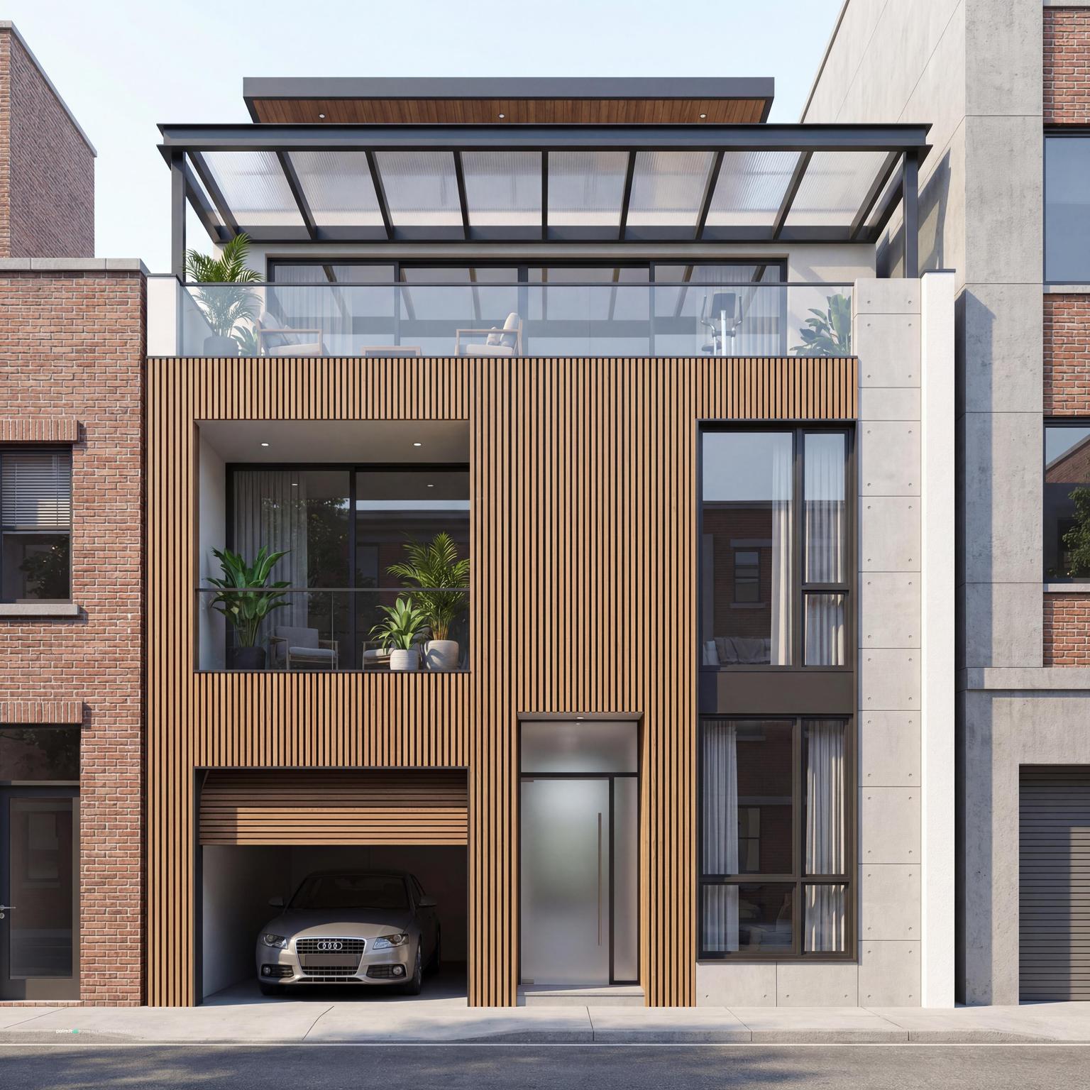 Modern Minimalist Urban House: Integrating Tuscan living room's natural light & simple beauty into urban design.