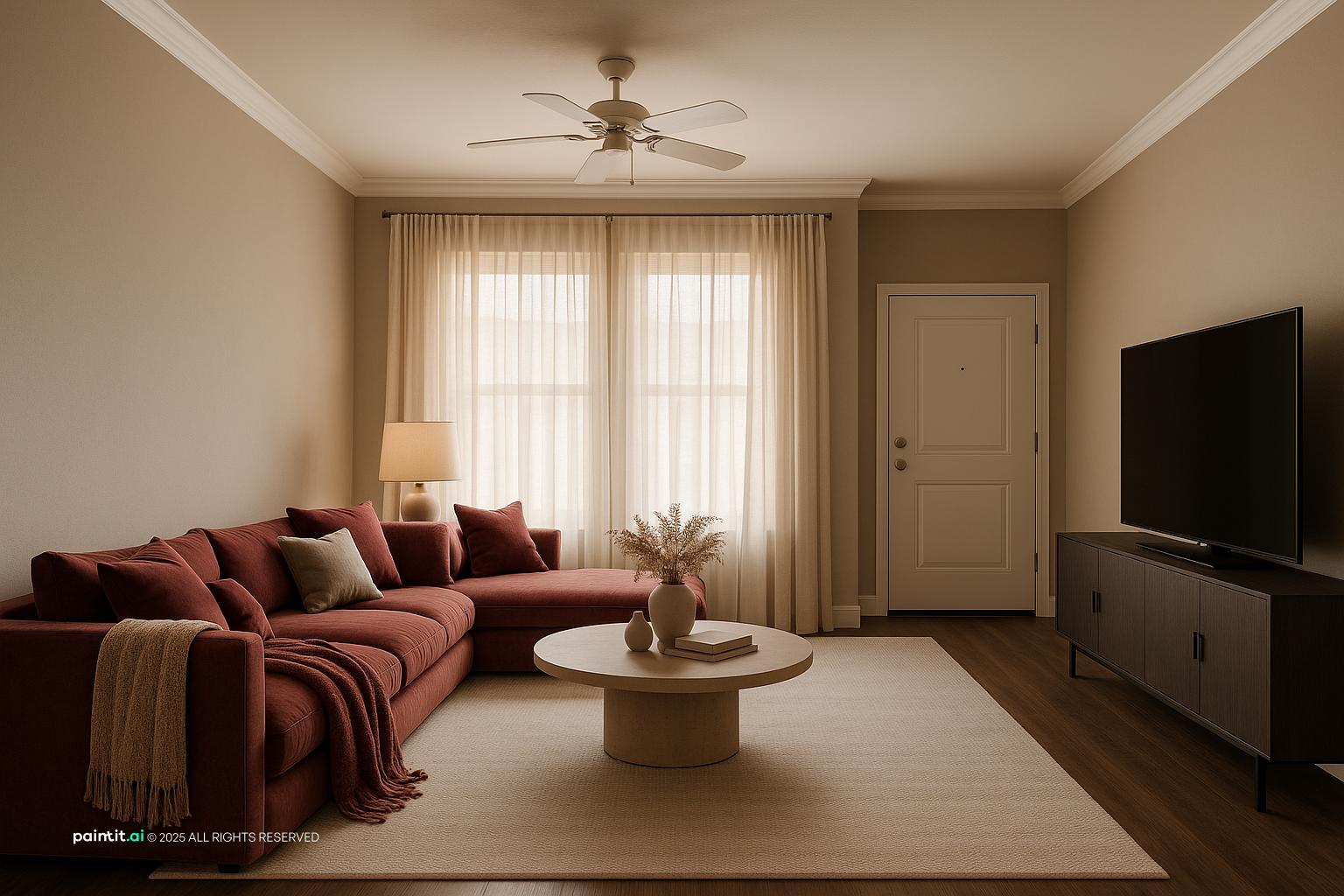 Wine Red Living Room: Elegant Decor Ideas | Paintit.ai - 1