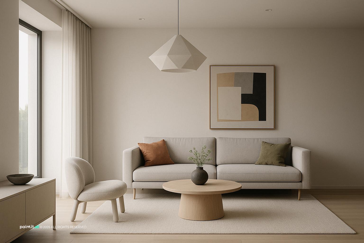 Modern Minimalist Living Room Design with Soft Textiles showing soft textiles, clean-lined furniture, layered neutrals for Modern Living Room Ideas.