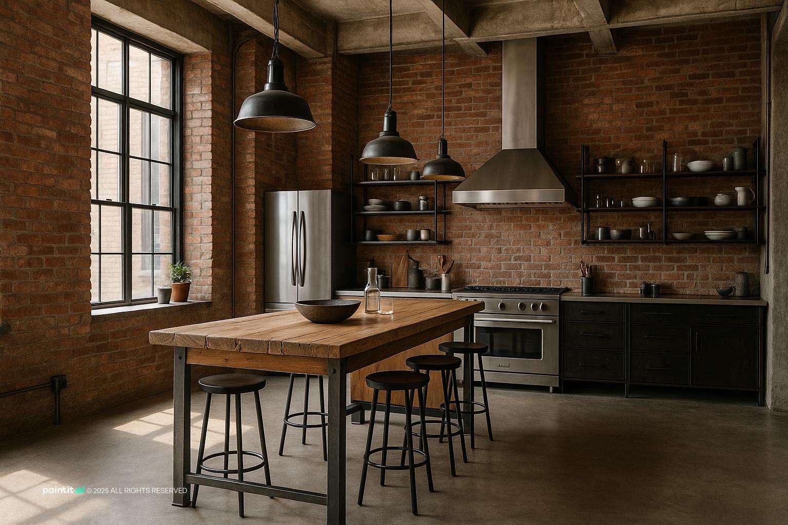 Stunning Industrial Loft Kitchen with Statement Lighting for Loft Style Interior Design