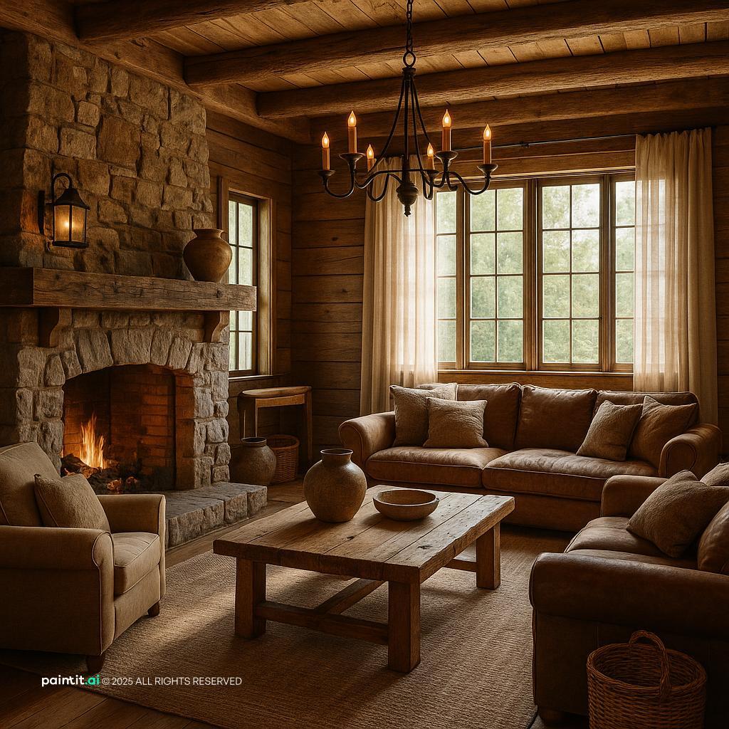Cozy Rustic Retreat: Ultra-Photorealistic for Pacific Northwest Interior Design Style