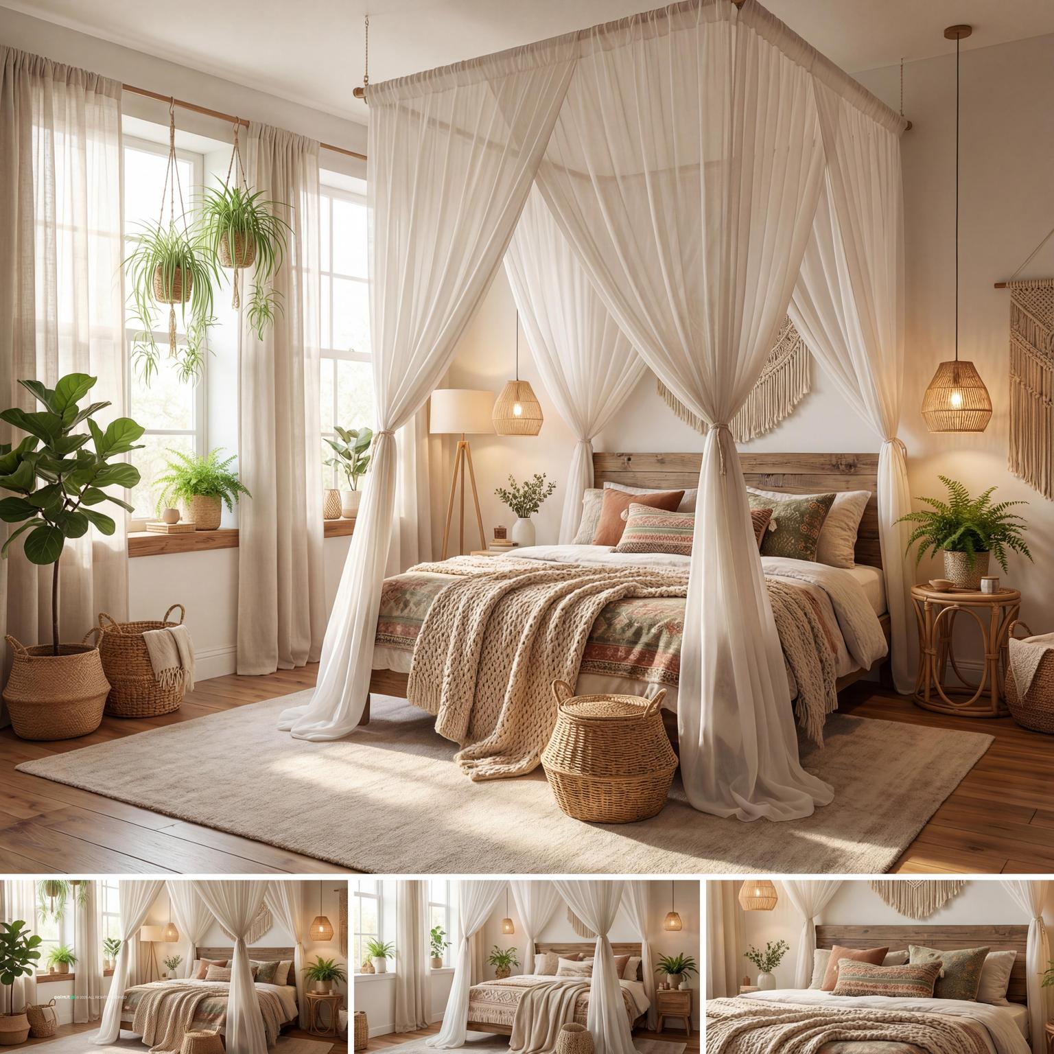 Boho-Chic Bedroom with Warm Color for Bohemian Style Interior Design Characteristics