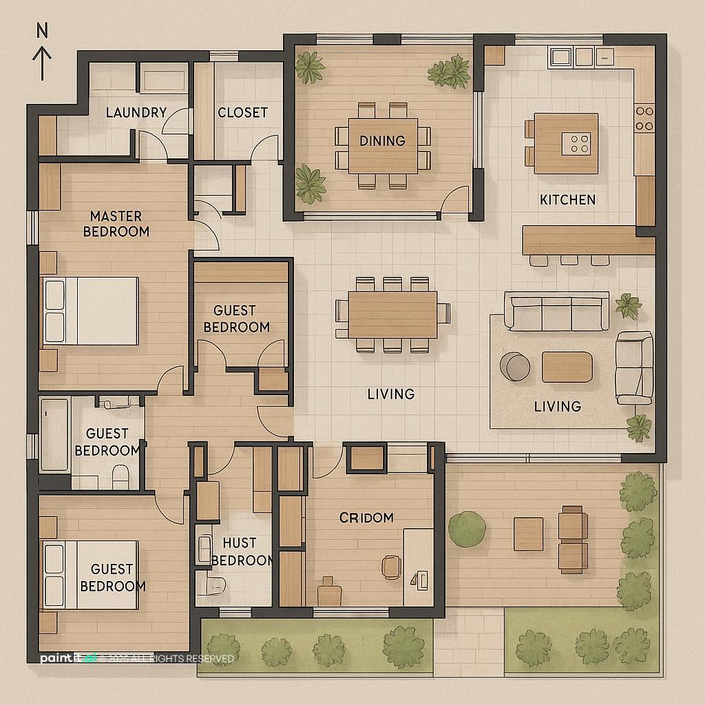 Modern Single-Story House Design Concept wicker living room ideas