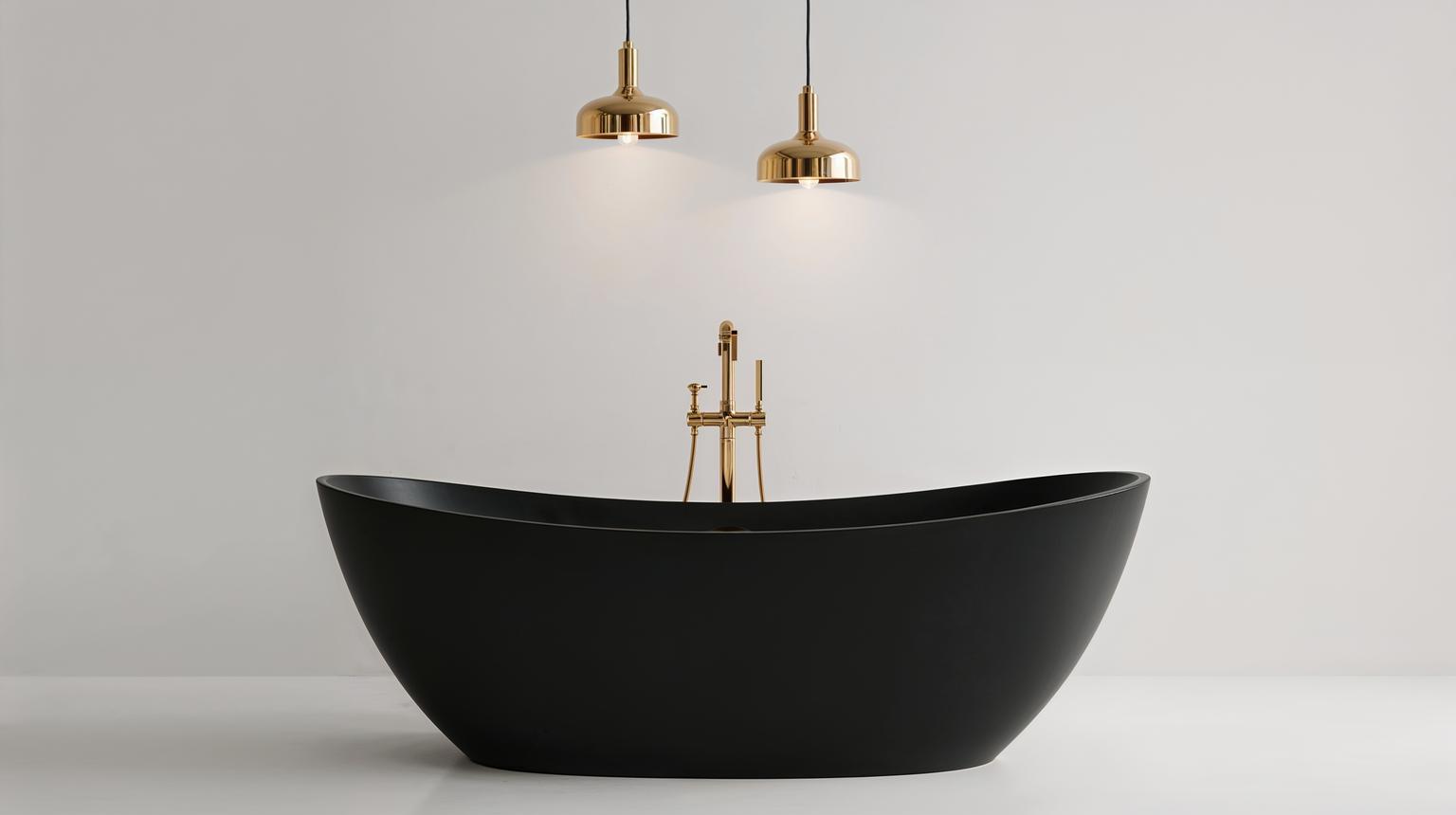 Statement Black Bathtub with Gold Fixtures
