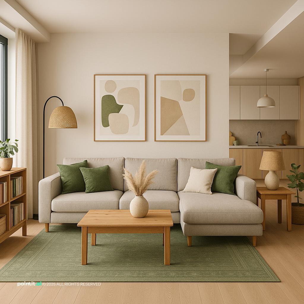 Stylish 60m² Living Room Design with natural wood and a calm living room atmosphere.