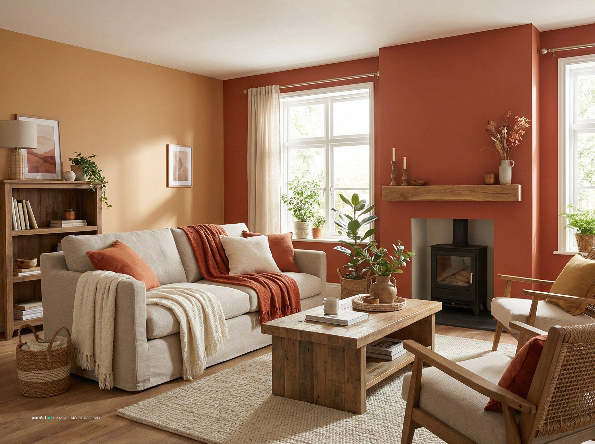 Rustic Burnt Orange Living Room: Design Inspiration | Paintit.ai - 7