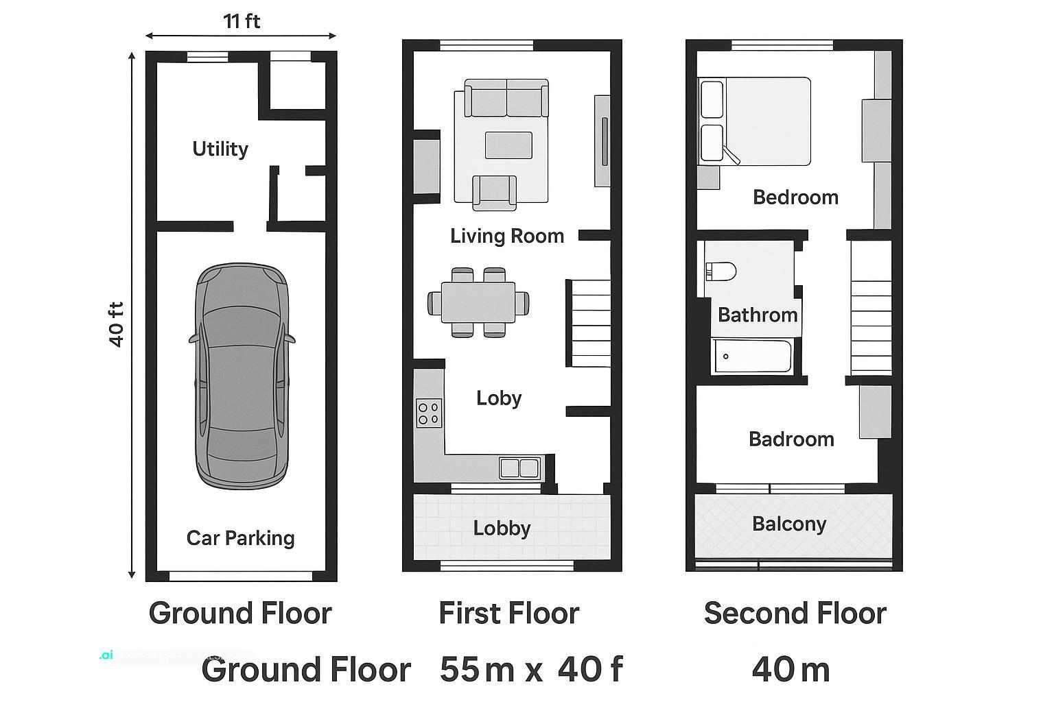 plan should reflect modern, functional interior design principles, focusing on maximizing living space within limited dimensions with minimal and a calm...