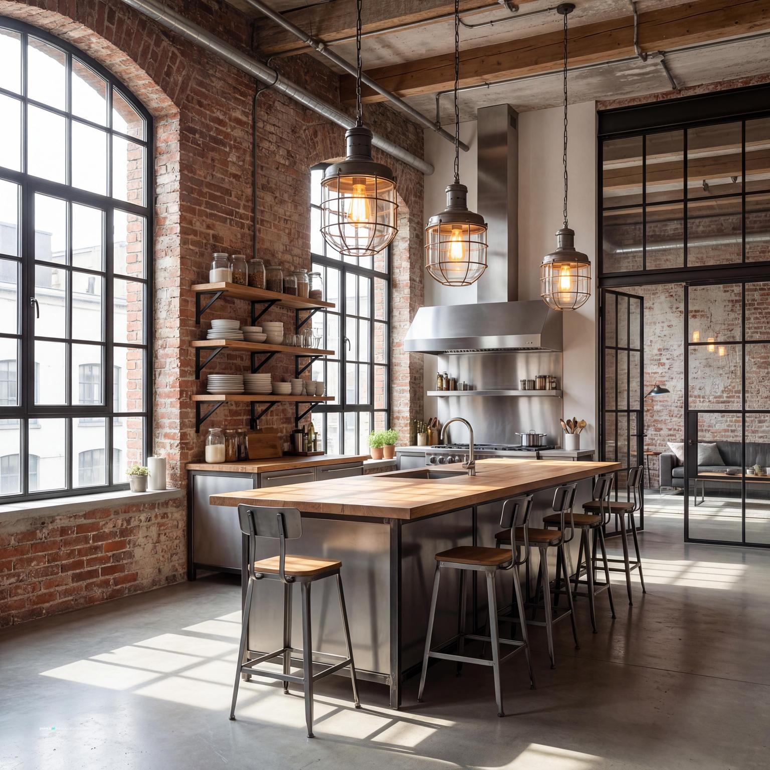 Stunning Industrial-Style Loft Kitchen for New York Loft Style Interior Design