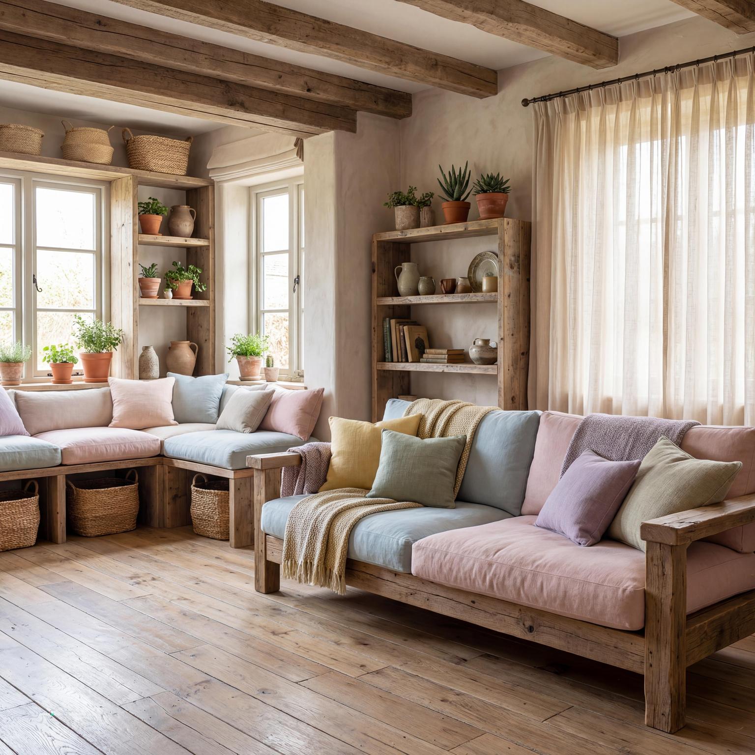Charming rustic dark cottagecore living room design, featuring natural wood, cozy textiles, and a warm, inviting, and intimate atmosphere.