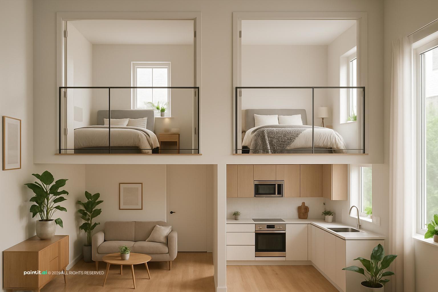 Small house with two bedrooms upstairs and a sitting room and kitchen on the ground floor