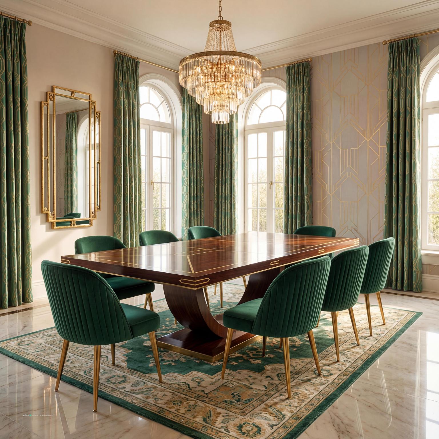 Elegant Art Deco Dining Room with Polished Finishes for 1920 Interior Design Style