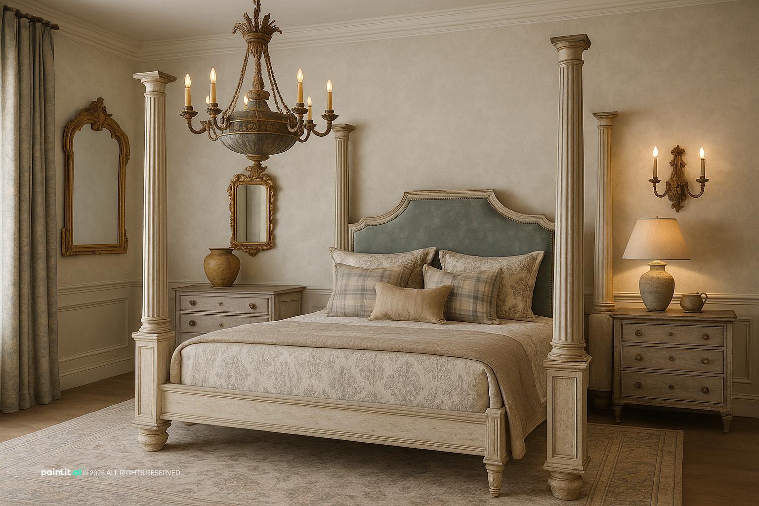 Elegant Empire-Style Bedroom in French Country for Royal Style Interior Design