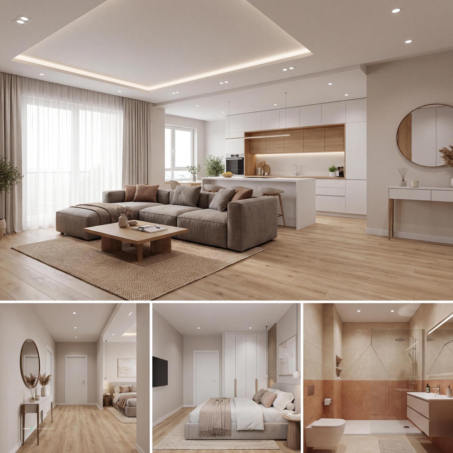 Cozy Modern Apartment: Infusing Tuscan living room's natural light & warm accents into a contemporary space.