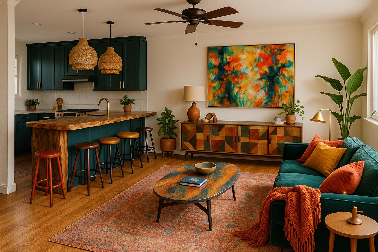 Vintage Eclectic Living Room Design with daylight and lighting and a calm living room atmosphere.