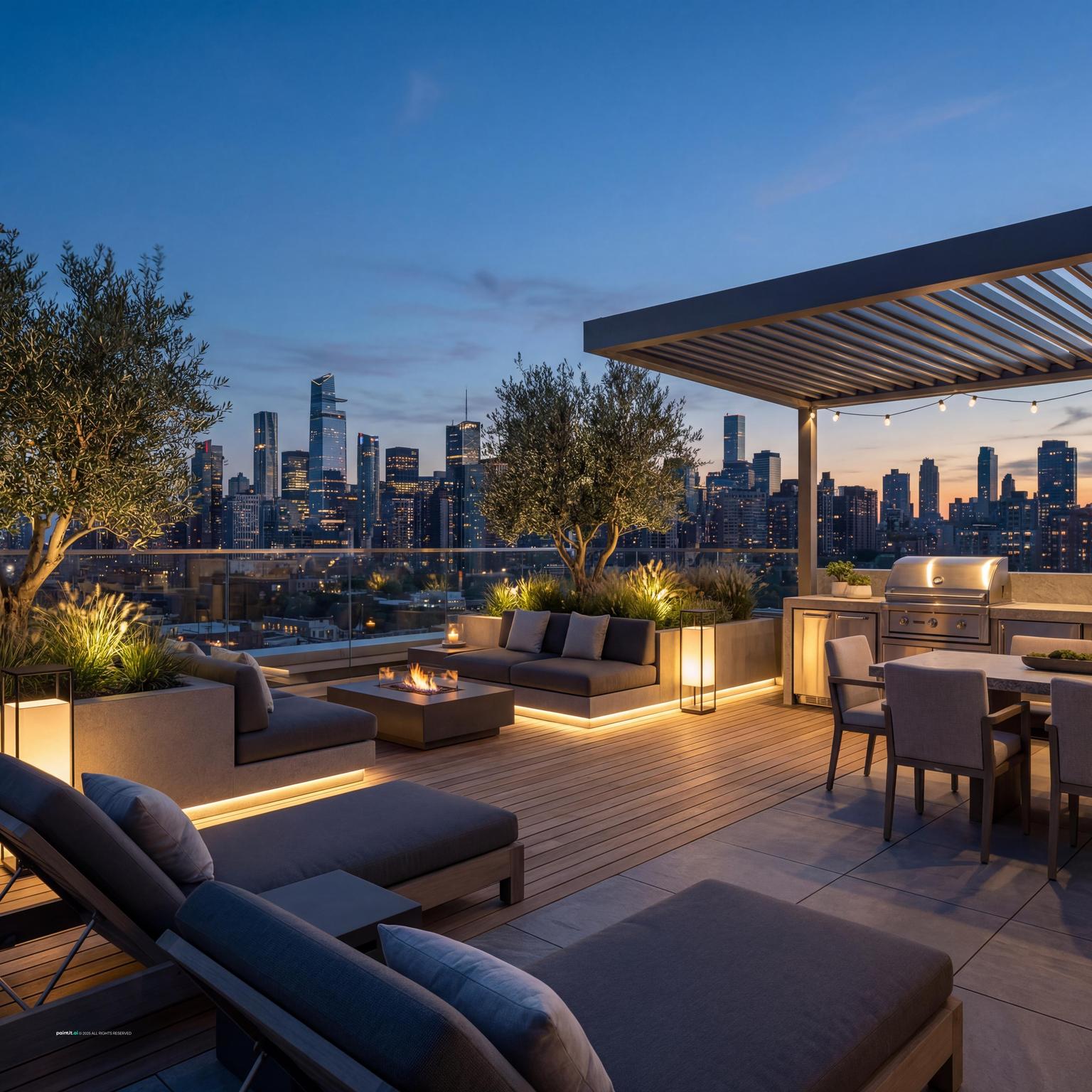 Elegant modern open-plan living room and kitchen design, showcasing seamless flow, sophisticated finishes, and expansive living room luxury.