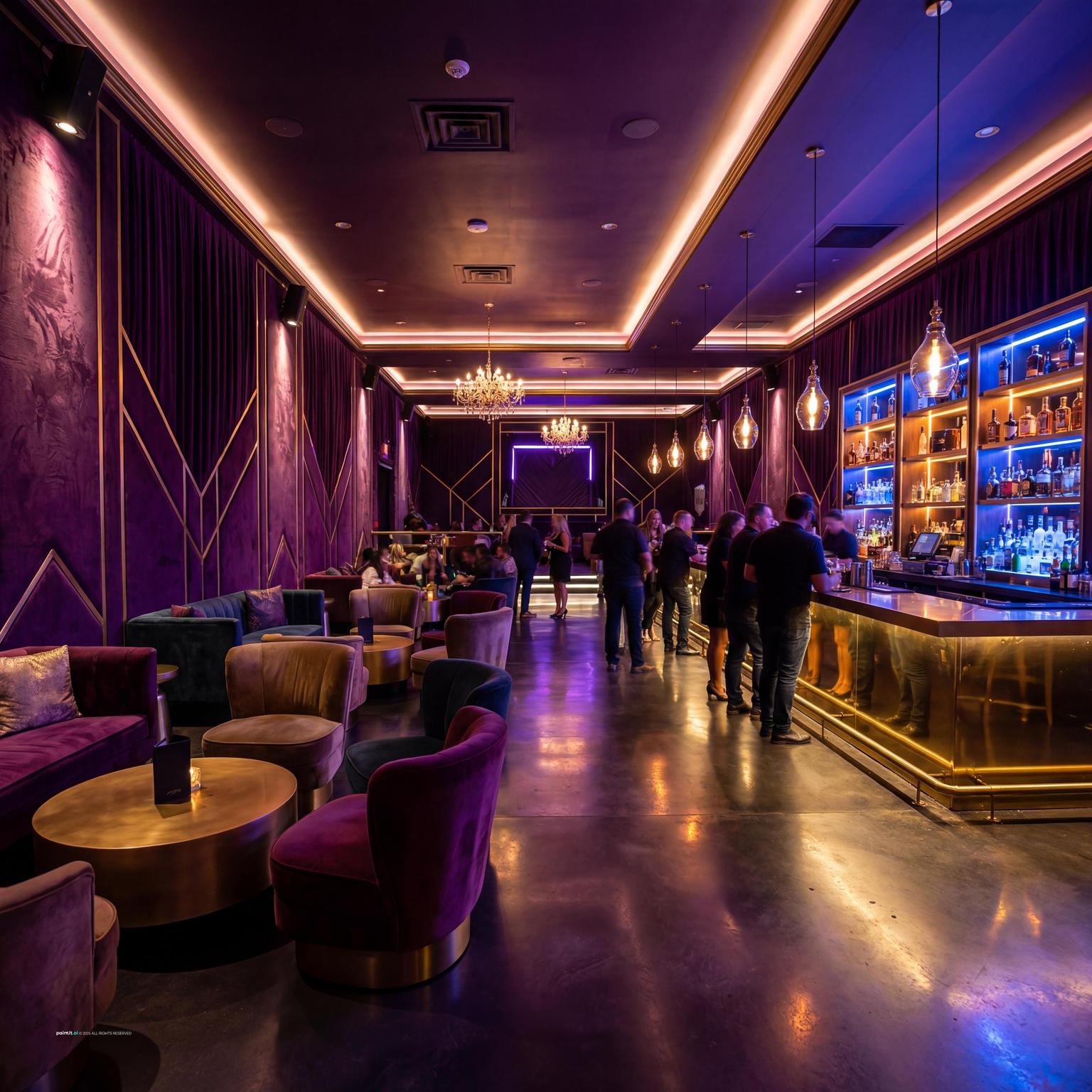 Nightclub Interior with plush seating and prep counter