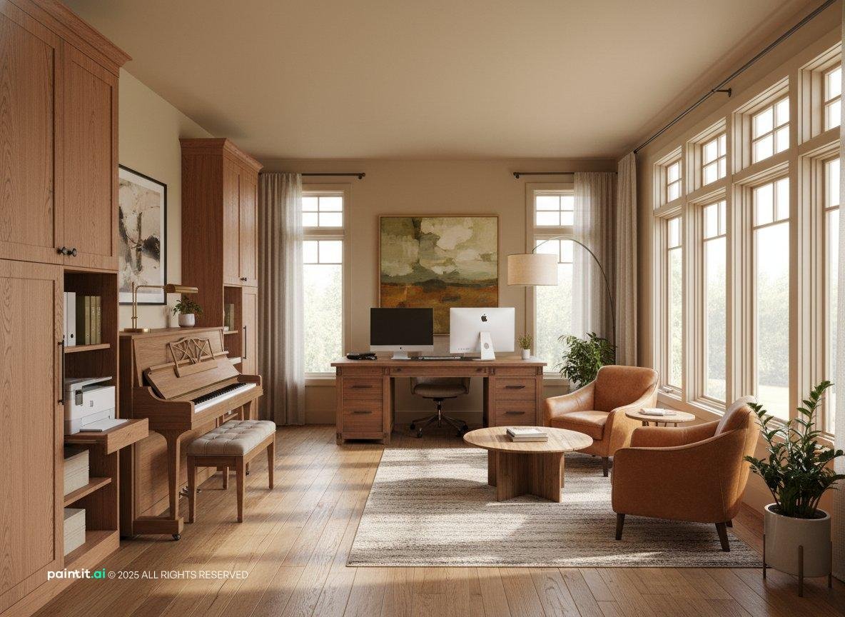 Craftsman home office in neutral tones
