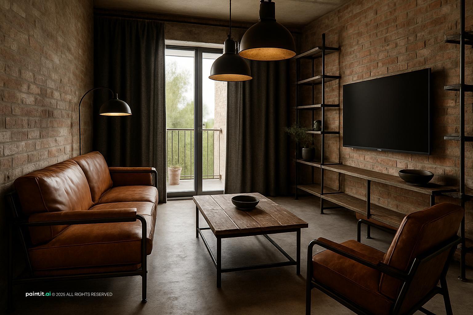 Vintage Industrial Living Room - Design Inspiration | Paintit.ai - 11