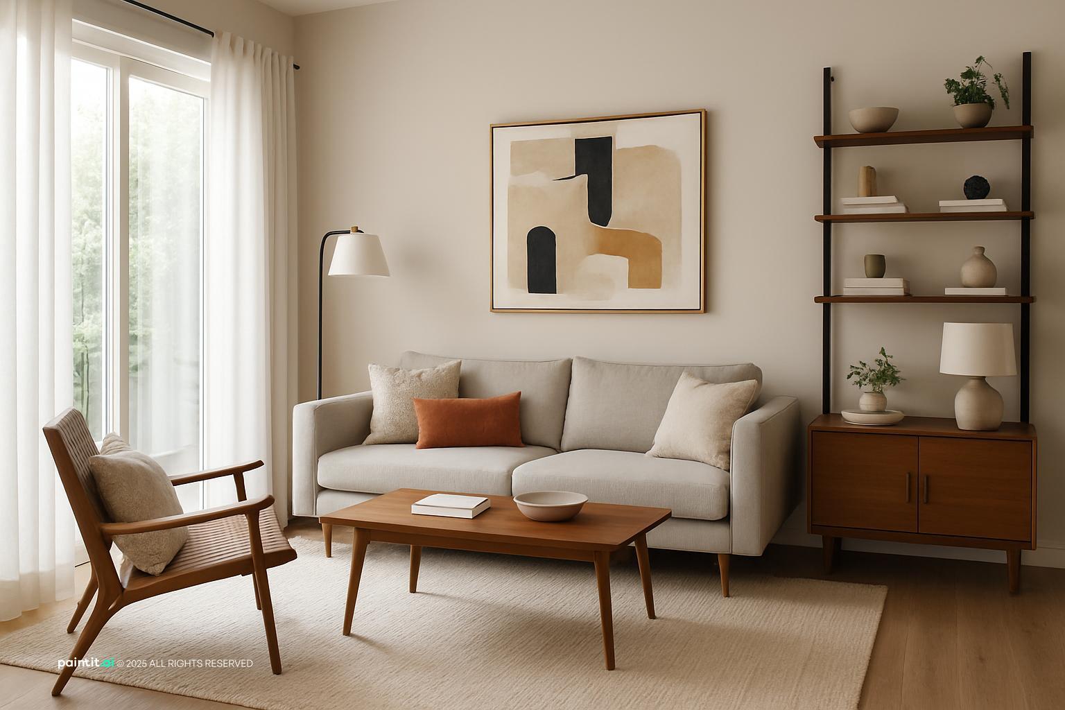 Zebra Shades Living Room - Modern Window Treatments | Paintit.ai - 1