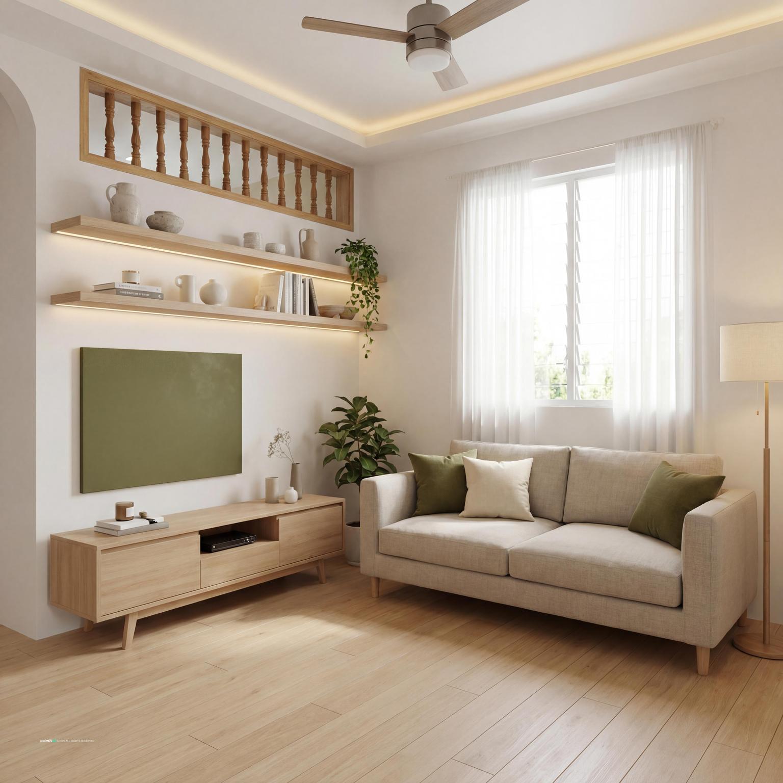 White Living Room with Green Accents - Design Inspiration | Paintit.ai - 11