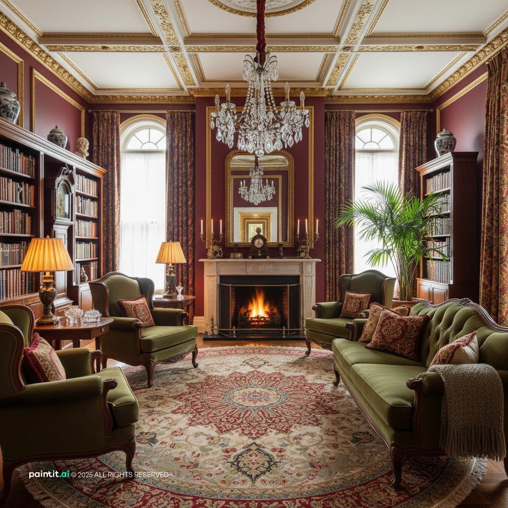 Victorian Dark Green Living Room: Elegant Decor Ideas | Paintit.ai - 9