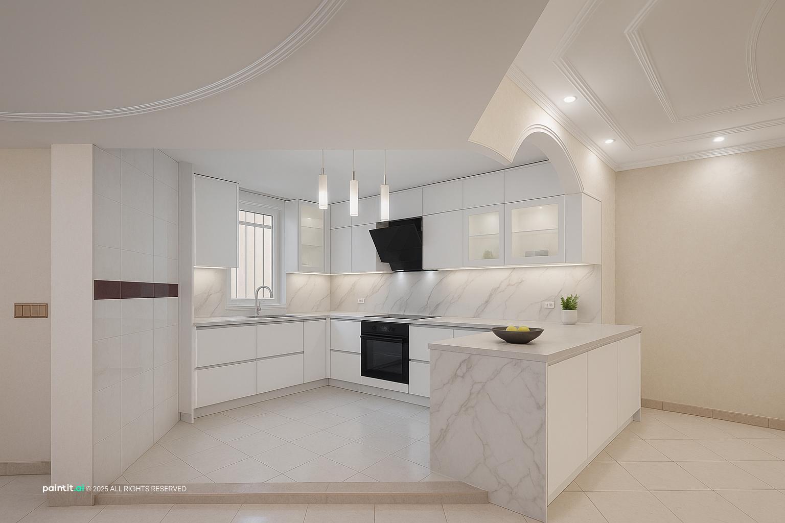 White Kitchen and Living Room: Elegant Interiors | Paintit.ai - 11