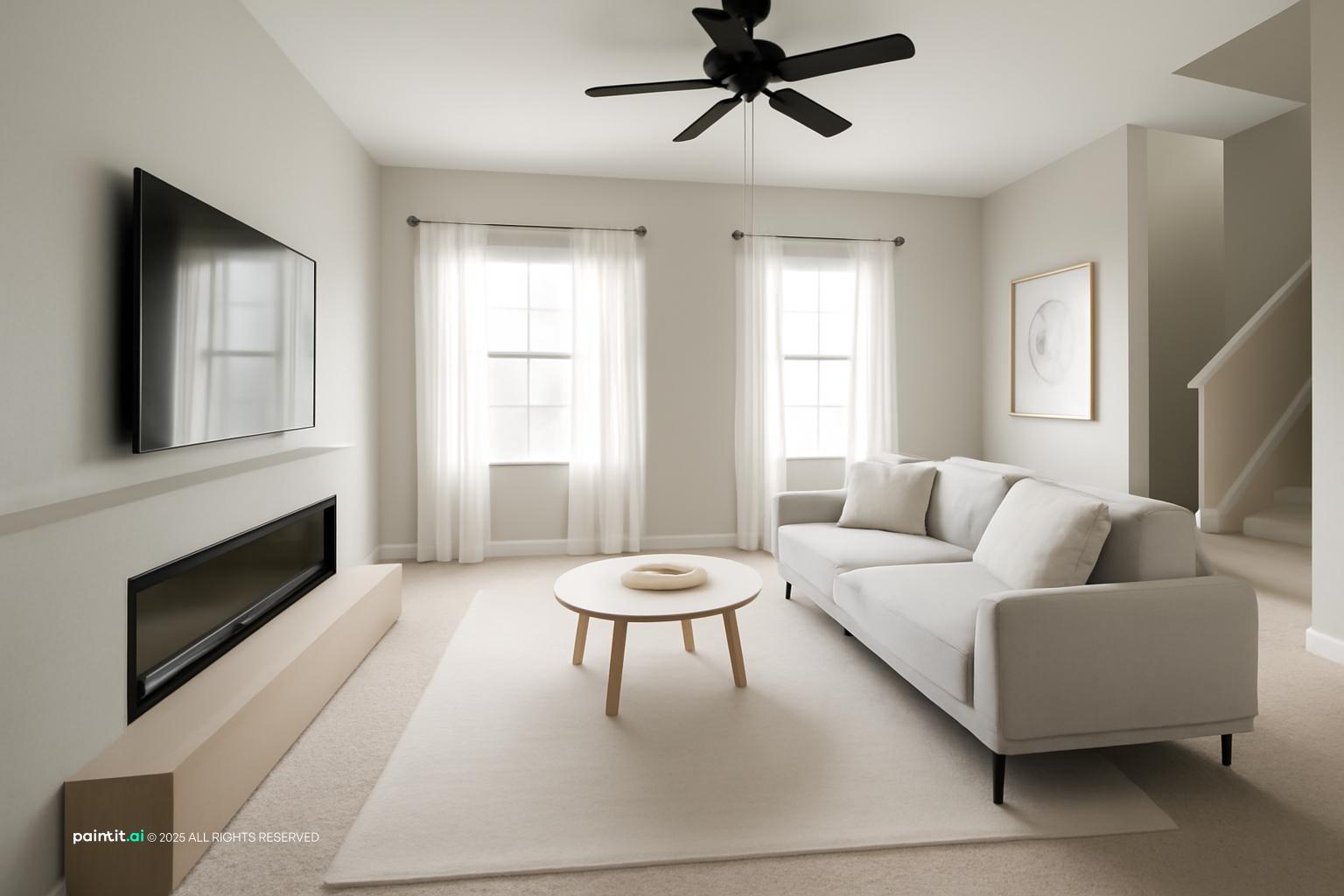 Zebra Shades Living Room - Modern Window Treatments | Paintit.ai - 4